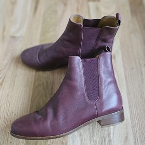Sezane Burgundy Leather Ankle Boots